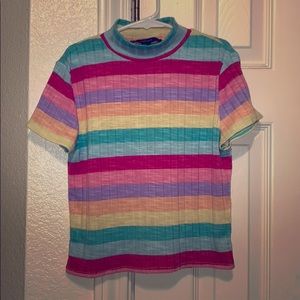 Pastel Stripe Mock-Neck Crop Top